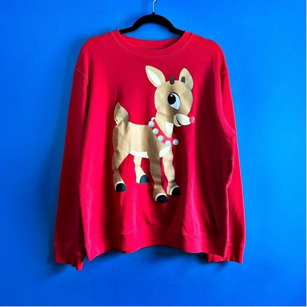 Rudolph Crewneck Sweatshirt Men's Size XL Red Long Sleeve Christmas Reindeer